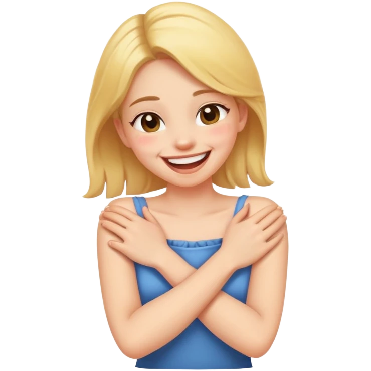 Arms crossed holding neck laughing girl emoji