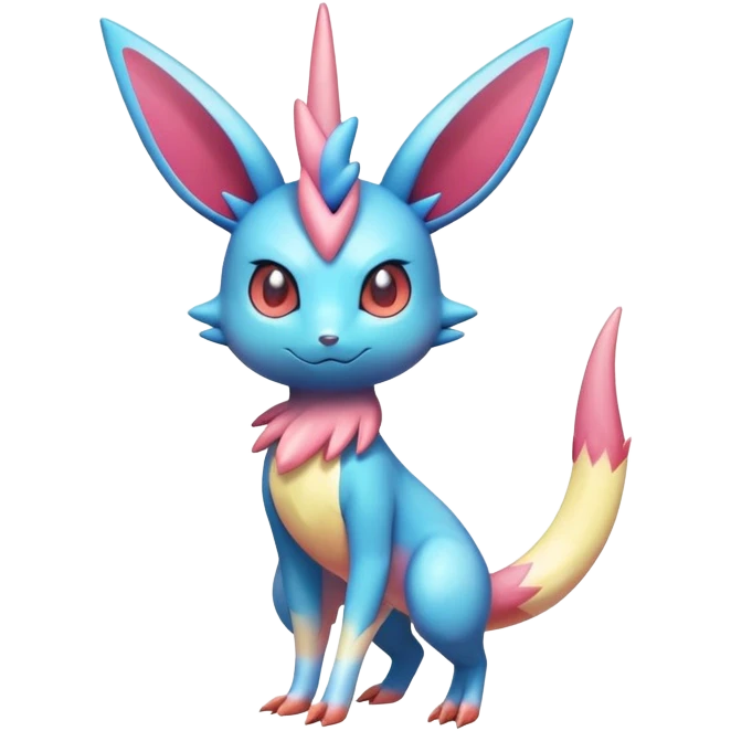 Colorful Shiny Exotic Victini-Salandit-Aurorus-Sylveon-Fakémon-hybrid-creature (full body)  emoji