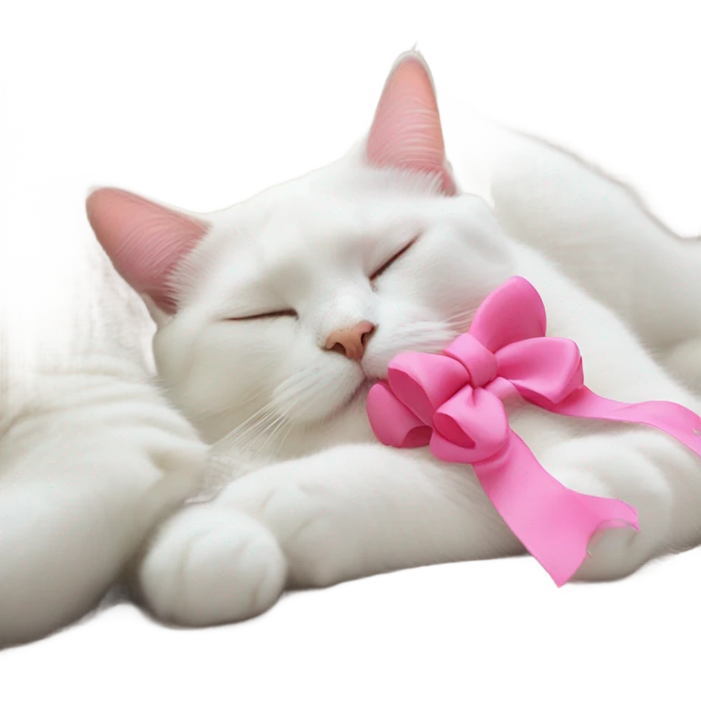 wite cat with a pink bow sleeping emoji
