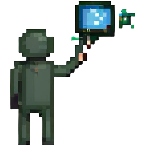 Stick figure throwing a tiny computer emoji