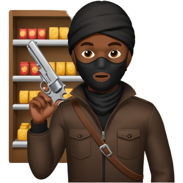 Make a black guy robbing store with pistol emoji
