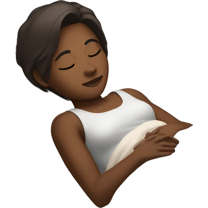 Dark brown skin with dark straight shoulder length brown hair and brown eyes sleeping on a big bed emoji