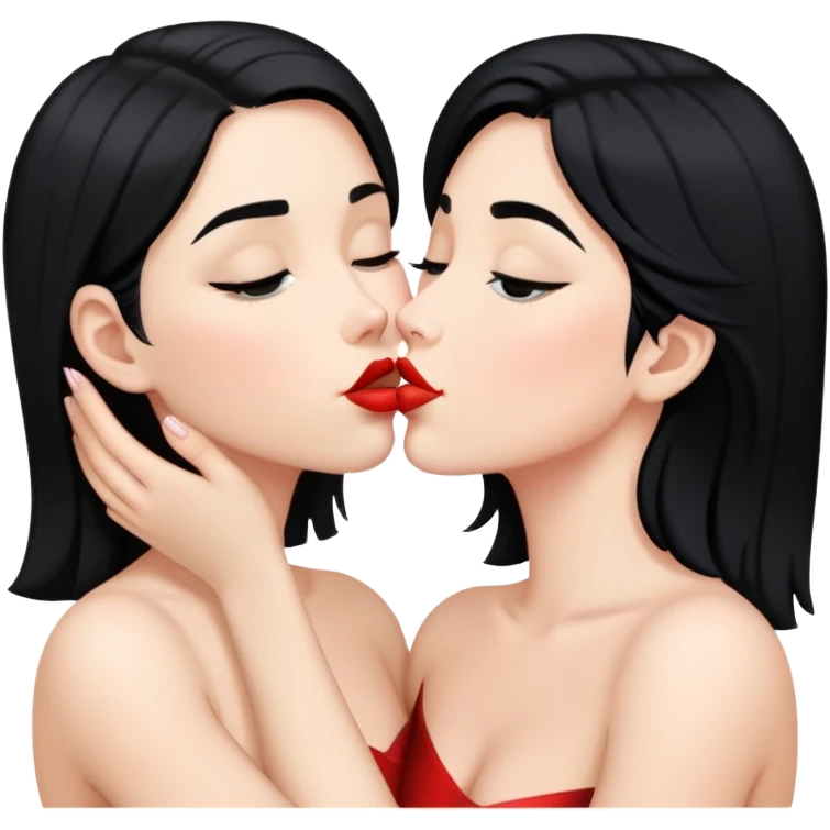 White Lesbians with black hair kissing emoji