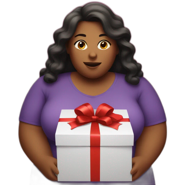 overweight woman opening a gift emoji