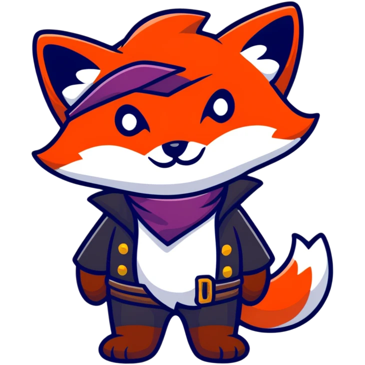 Fox with fiery red eyes, one eye covered with pirate blindfold emoji