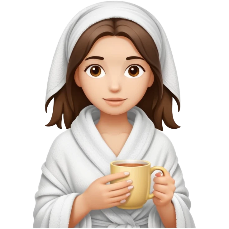 girl hair wrapped in towel holding tea with hands emoji