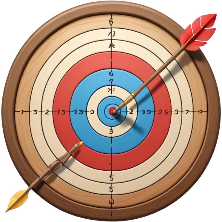 A bow and arrow aimed at a target, with the arrow perfectly positioned for release. The background features a target with concentric rings, emphasizing precision, skill, and focus in archery. The scene radiates concentration and the grace of the sport. emoji