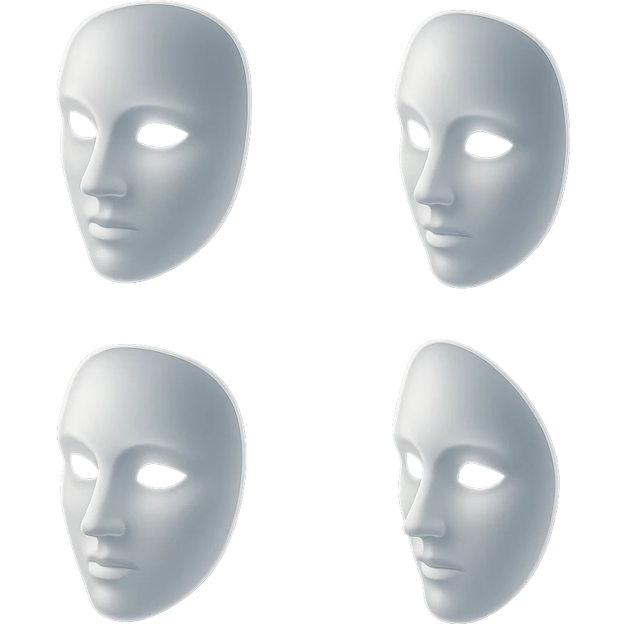 white mask, with subtle shading and depth emoji