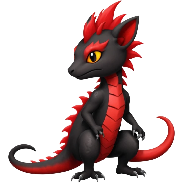 Shiny cool badass Fiery gothic evil black and red salandit-Liten-torracat with a red Mohawk  emoji