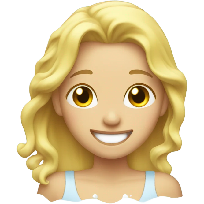 blonde woman giggles in shower emoji