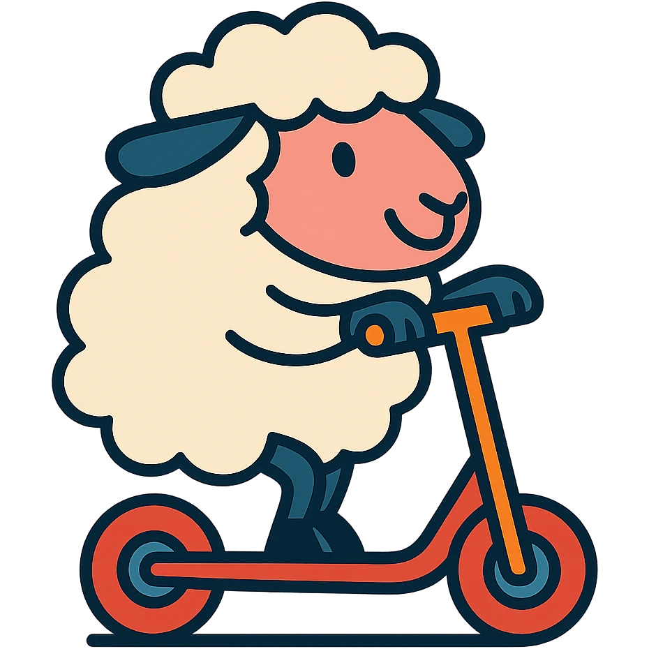 cartoon sheep riding a scooter emoji