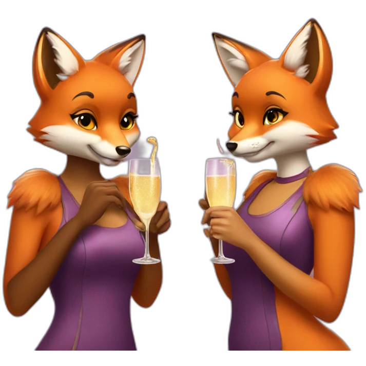 two fox girls drink champagne emoji