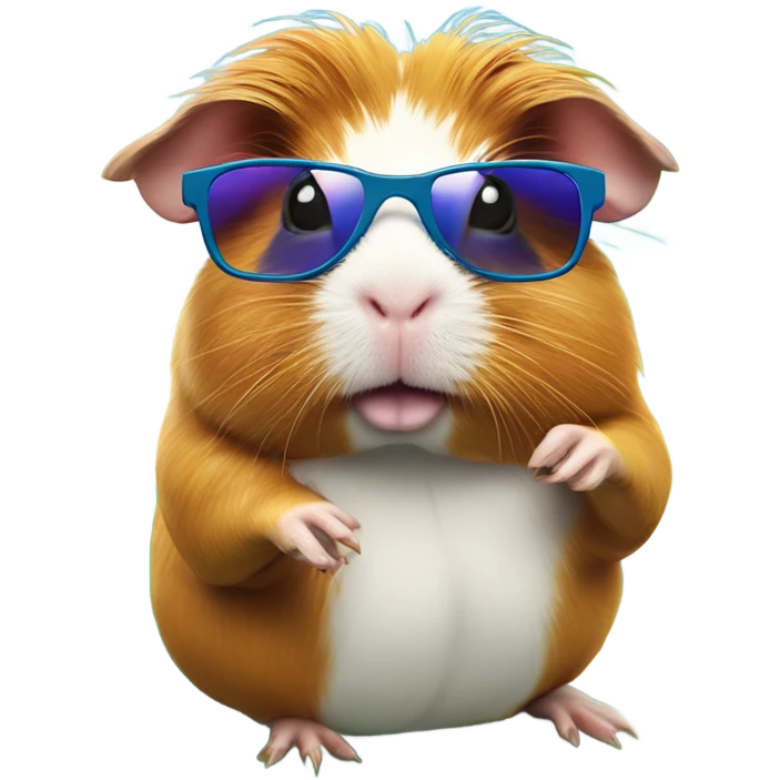 Hawaiian Guinea pig with sunglasses on surfboard and a Shaka sign with hand emoji