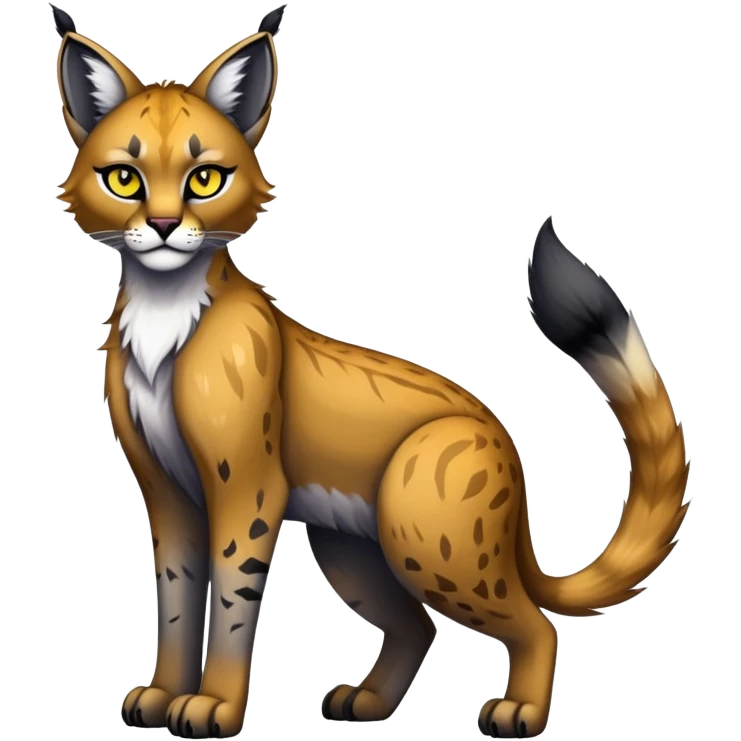 Vibrant dark edgy gothic Falvie-Fionbri-Bobcat-Caracal-creature-sparkle-feline-fursona, full body emoji