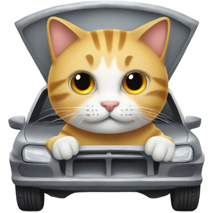 Cat with a wrench on a car hood, emoji style emoji