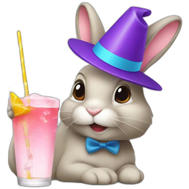 Rabbit with party hat and drink emoji