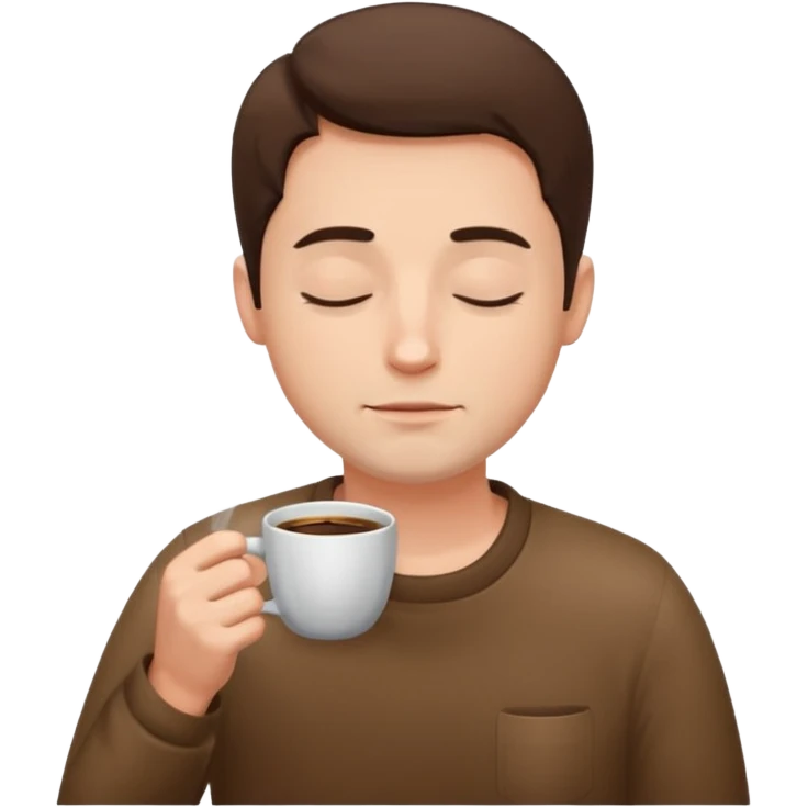 A calm man with his eyes closed is drinking coffee. emoji
