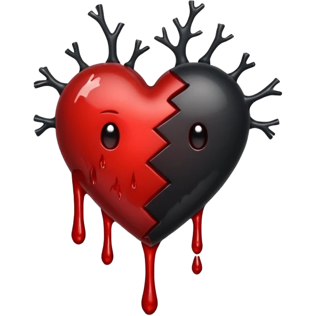 BLACK BROKEN HEART, LITTLE DARK RED BLOOD, DRIPS FROM THE BROKEN CRACK. emoji