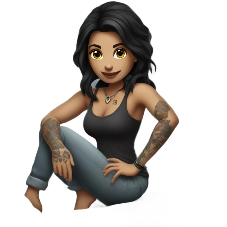 Beautiful tattooed woman dark hair climbing rocks emoji