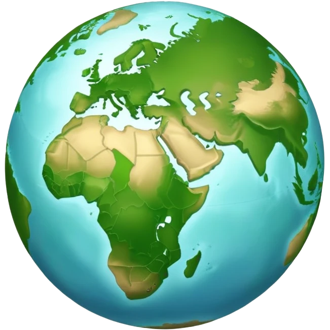 Earth globe with green continents shaped to form the number 1, iOS emoji style emoji
