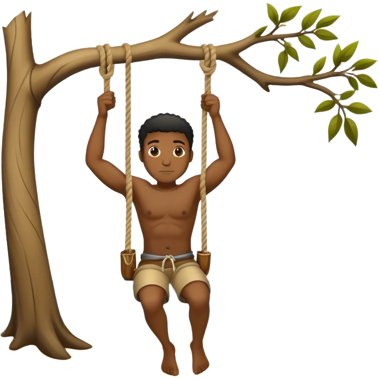 black guy hanging from a tree branch with a sea ropeblack guy hanging from a tree branch with a sea rope emoji