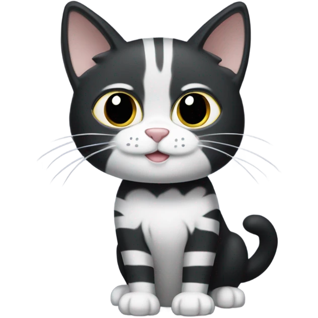 Black cat with white paws and grey stripes emoji