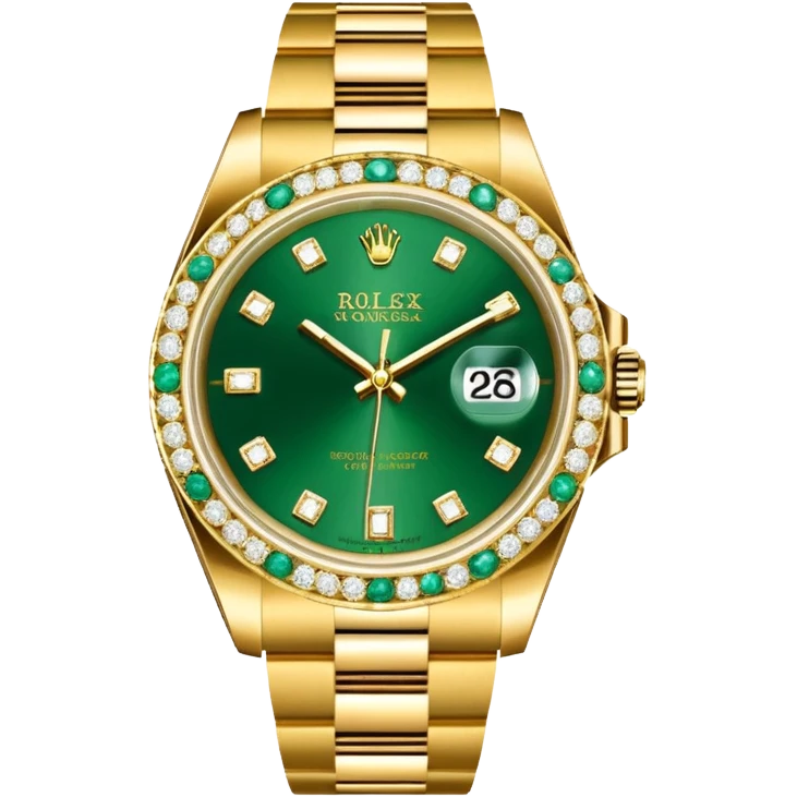 Gold Rolex watch with Diamond and Green dial high quality realistic detailed  emoji