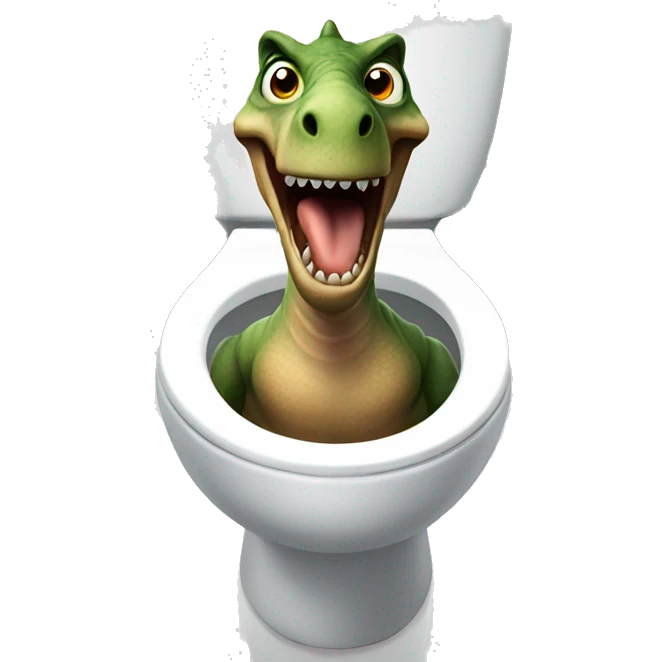 Dinosaur on toliet making weird face emoji