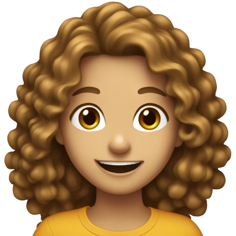 Emoji for Lisa smiling with white teeth and curly long brown hair  emoji