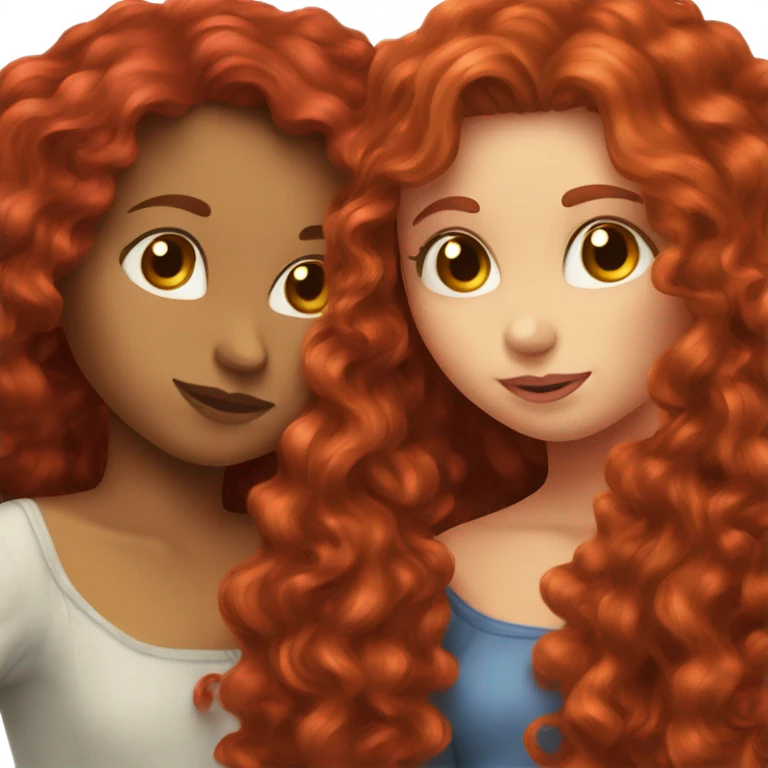 dyed red head girl kissing a girl with long brown curly hair emoji