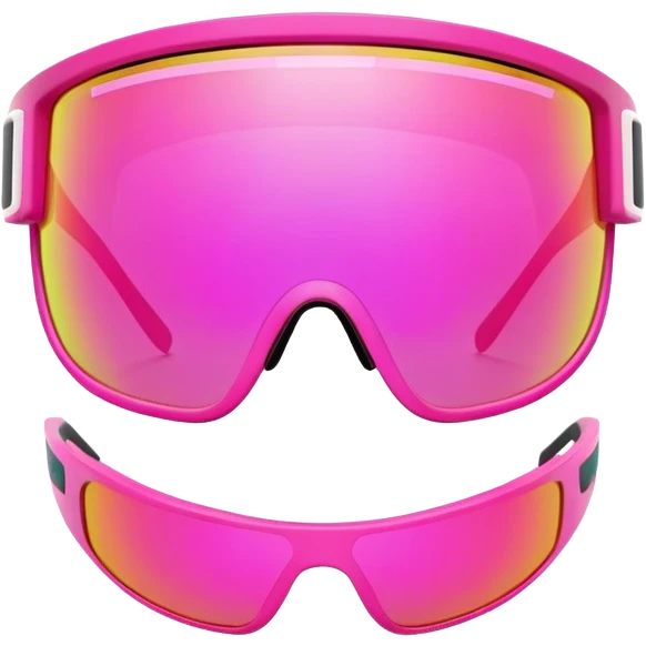 sporty neon pink shield visor sunglasses with thick frame and integrated strap, extremely robust design, substantial build, one-piece mirrored lens emoji