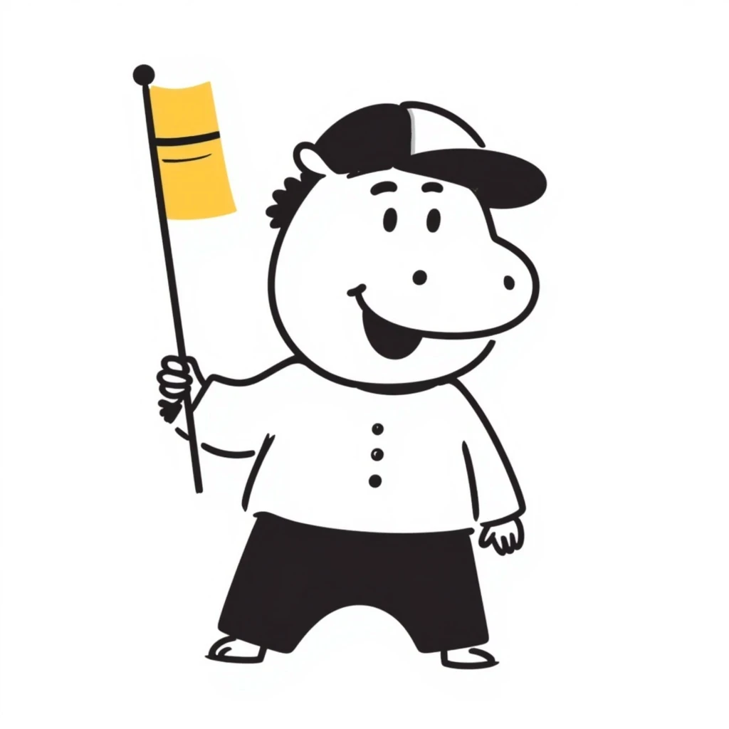 hippo holding a yellow flag wearing a baseball cap emoji