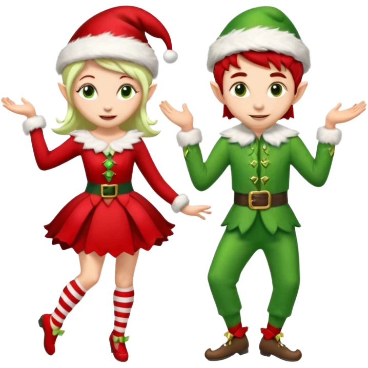 dancing male and female Christmas elves  emoji