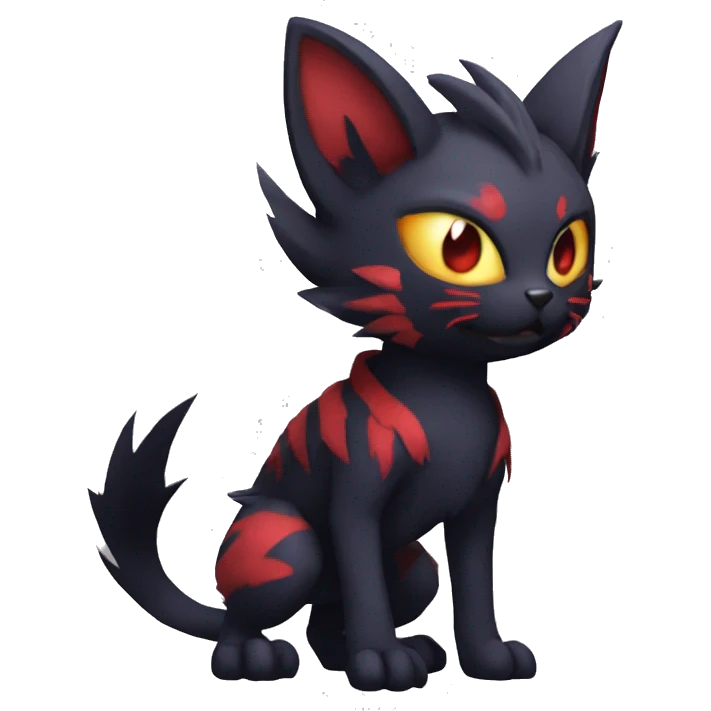 Black Anthro Cool Punk Noibat-Litten-Fakemon-fursona with fangs and red markings Full Body emoji