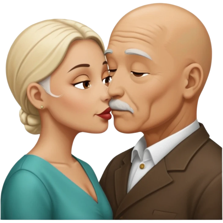 Old Bald Hispanic man kissing white dark blonde woman emoji