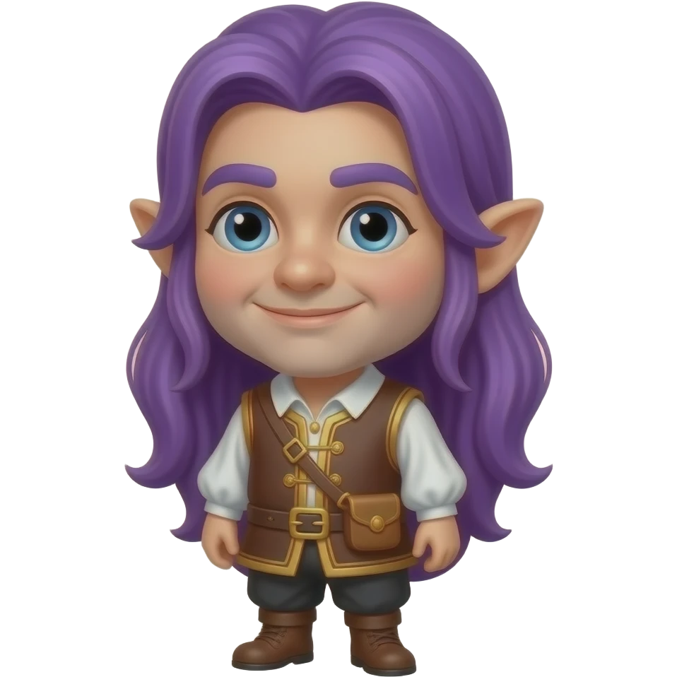 A gnome dressed in medieval bard outfit . Purple hair emoji