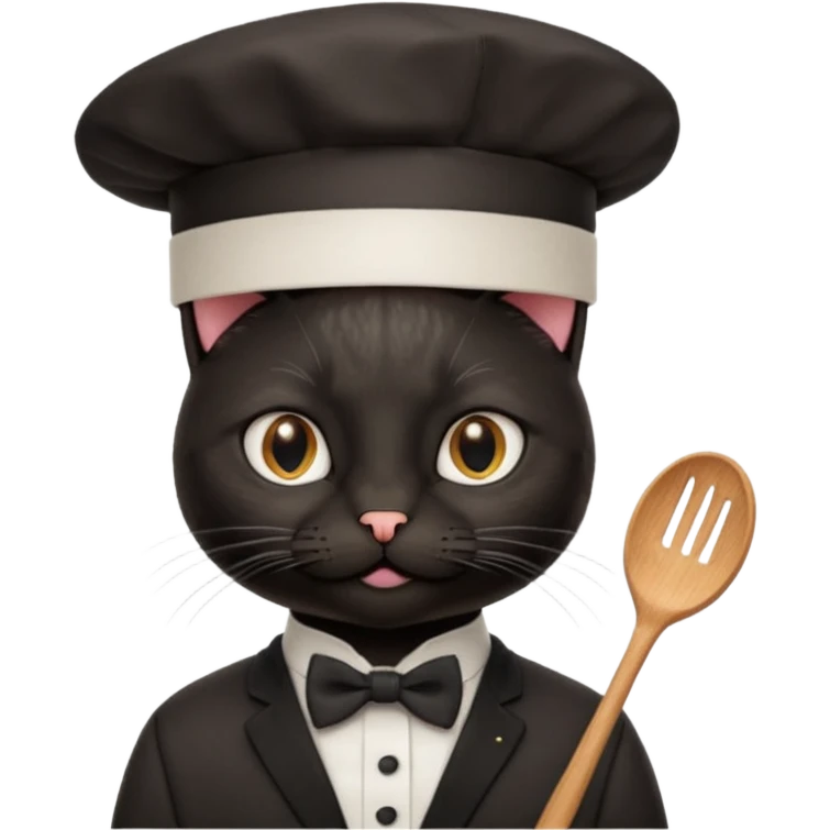 chef black cat, bow tie and hat emoji