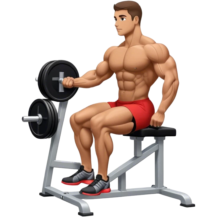 side-view bodybuilder seated weighted calf-raise machine lower leg exercise emoji