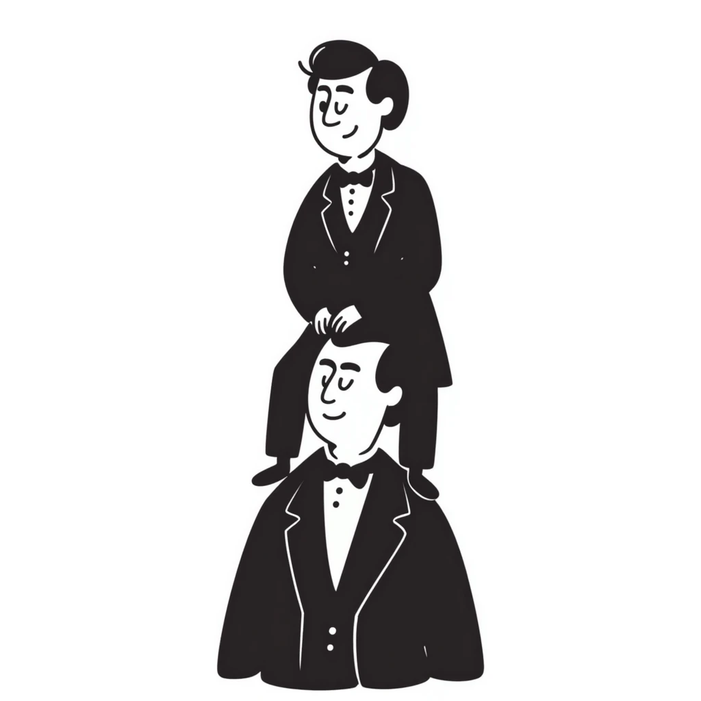 hand-drawn doodle style Stephen Douglas standing on Abraham Lincoln's shoulders emoji
