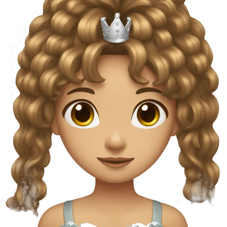girls with long brown hair and bangs with a crown emoji
