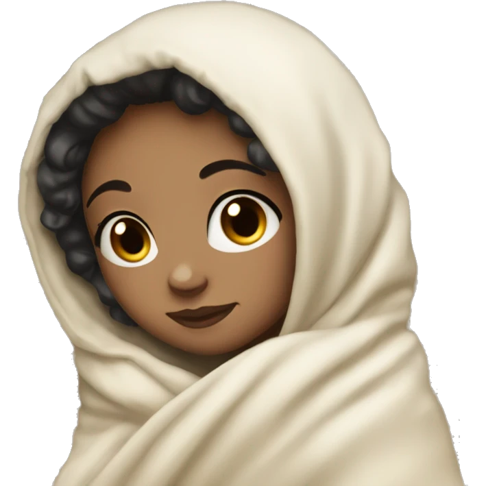 Pretty light skin girl with dark hair cozy in a blanket emoji