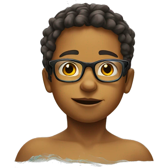 a small child swims in the pool in glasses emoji