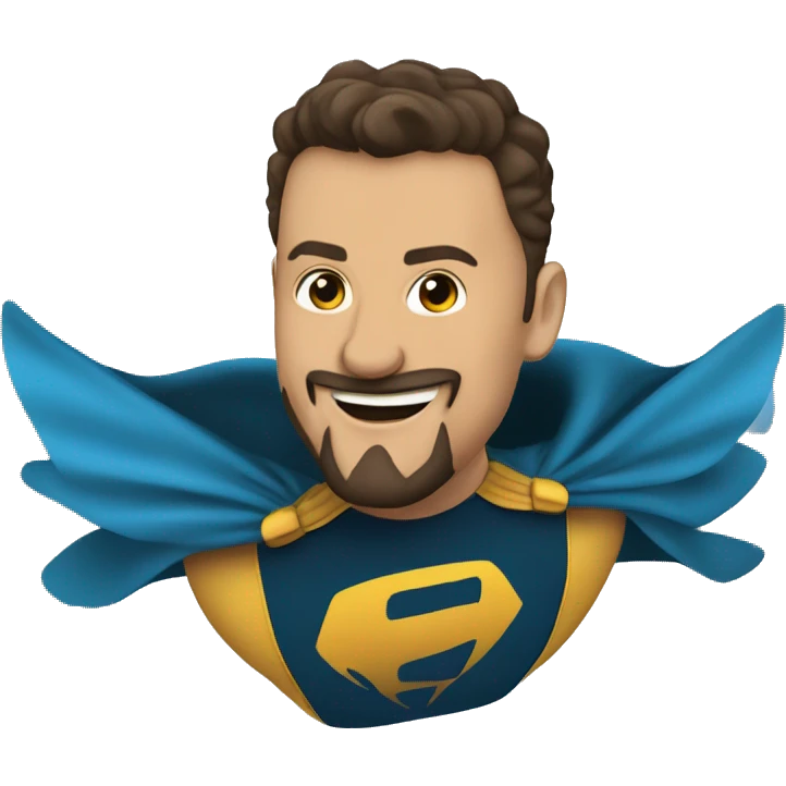 European superhero smiling and flying with goatee beard smiling and flying  emoji