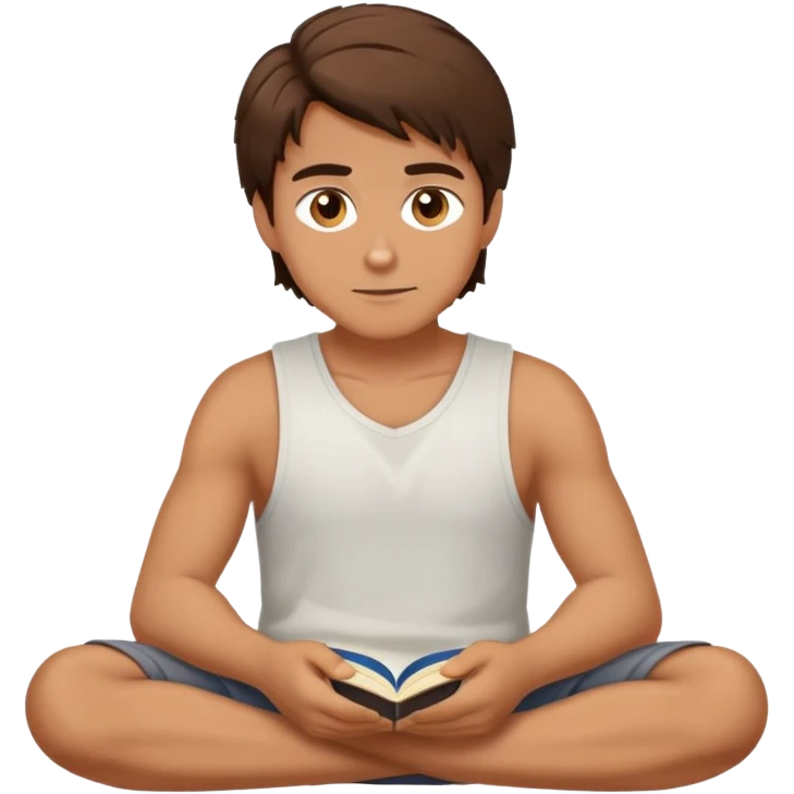 Brunet Hair Hazel Eyes man sitting criss cross ready for story time emoji