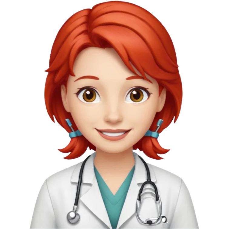 doctor with red hairclips on hair emoji