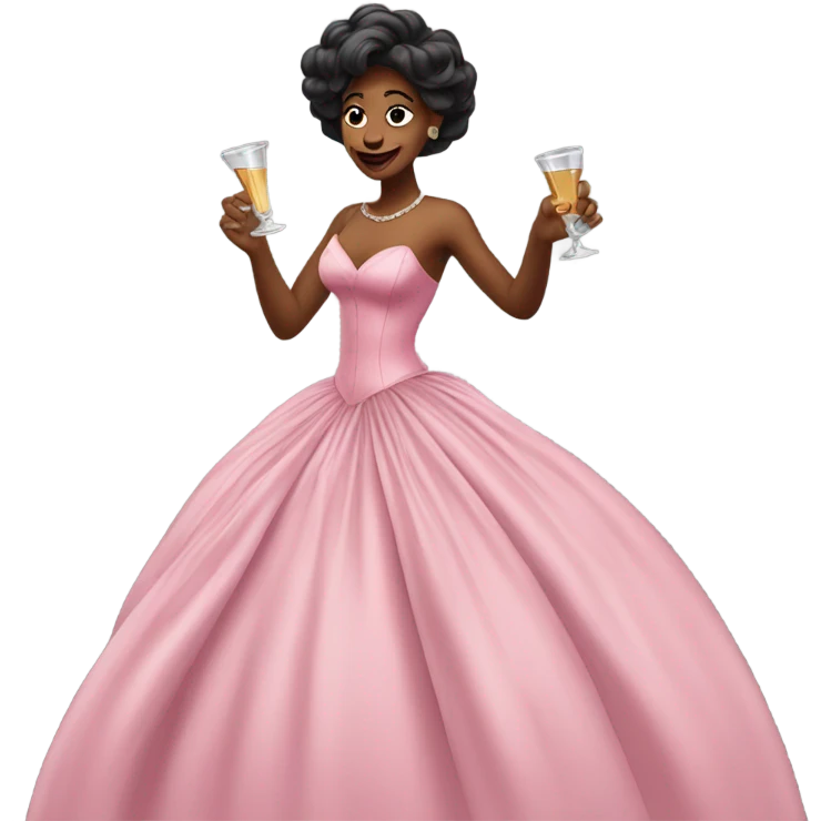 Woman in a ball gown, doing shots and dancing emoji