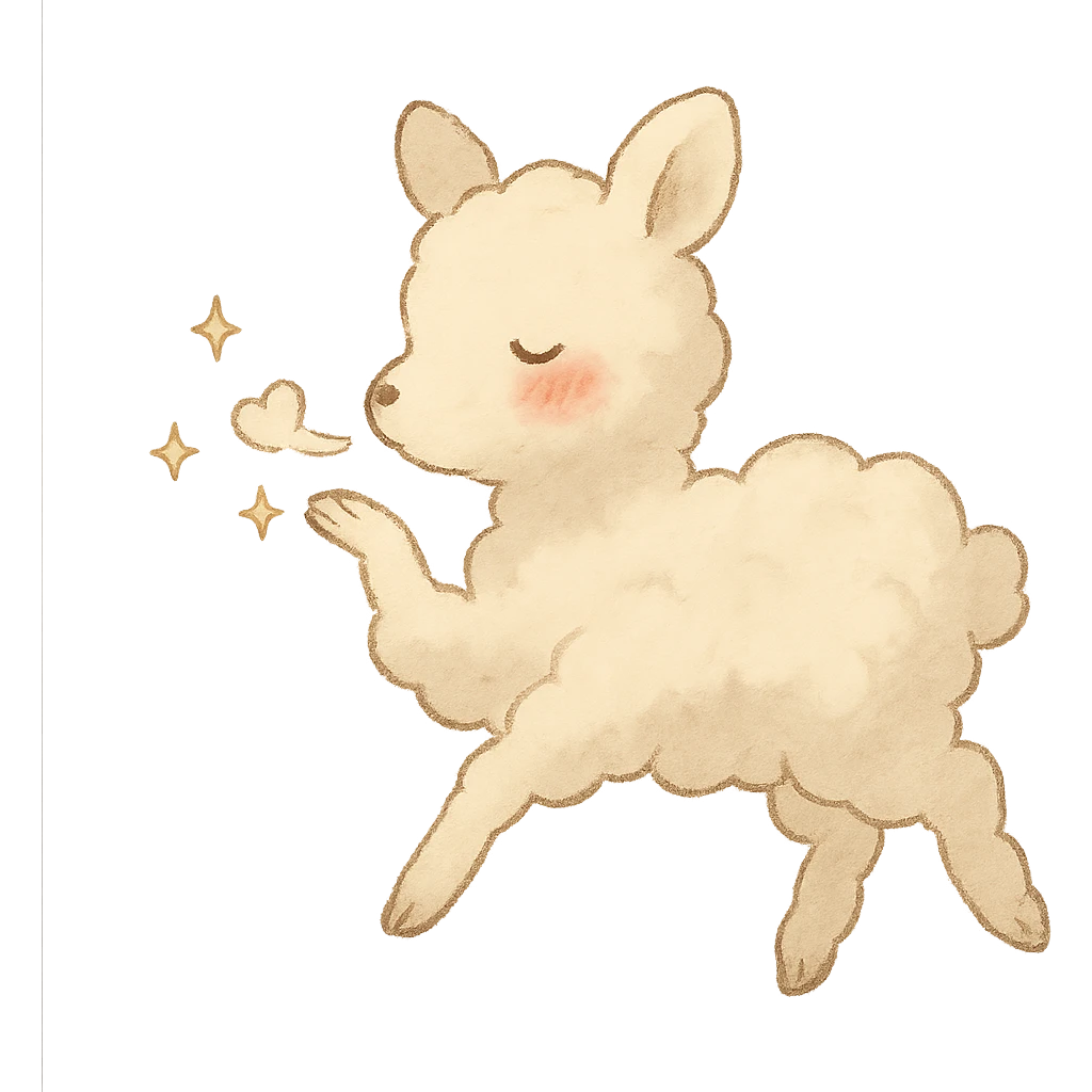 vanilla-colored cloud doe with rosy cheeks, floating gently while blowing a kiss with sparkles, soft ghibli style emoji