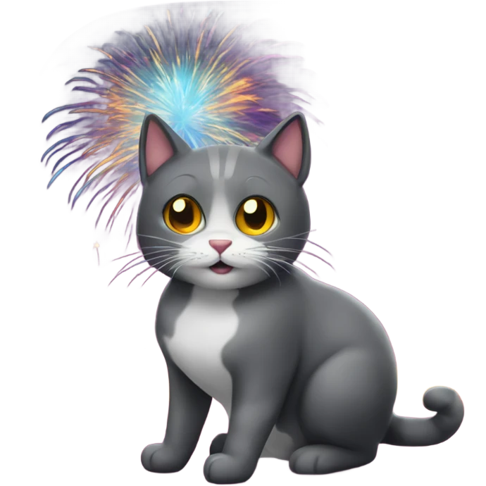 New year 2025 cat and fireworks  emoji