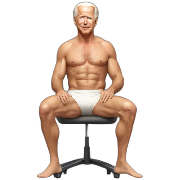 sexy joe biden wearing string bikini top and a skirt acting out that scene from basic instinct sitting facing forward legs apart(full body, ios17, sitting legs spread apart) emoji