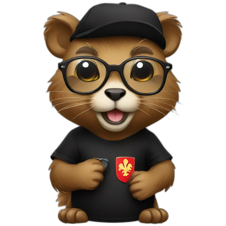 Beaver wearing glasses and black T-shirt with polish coat of arms print on it emoji